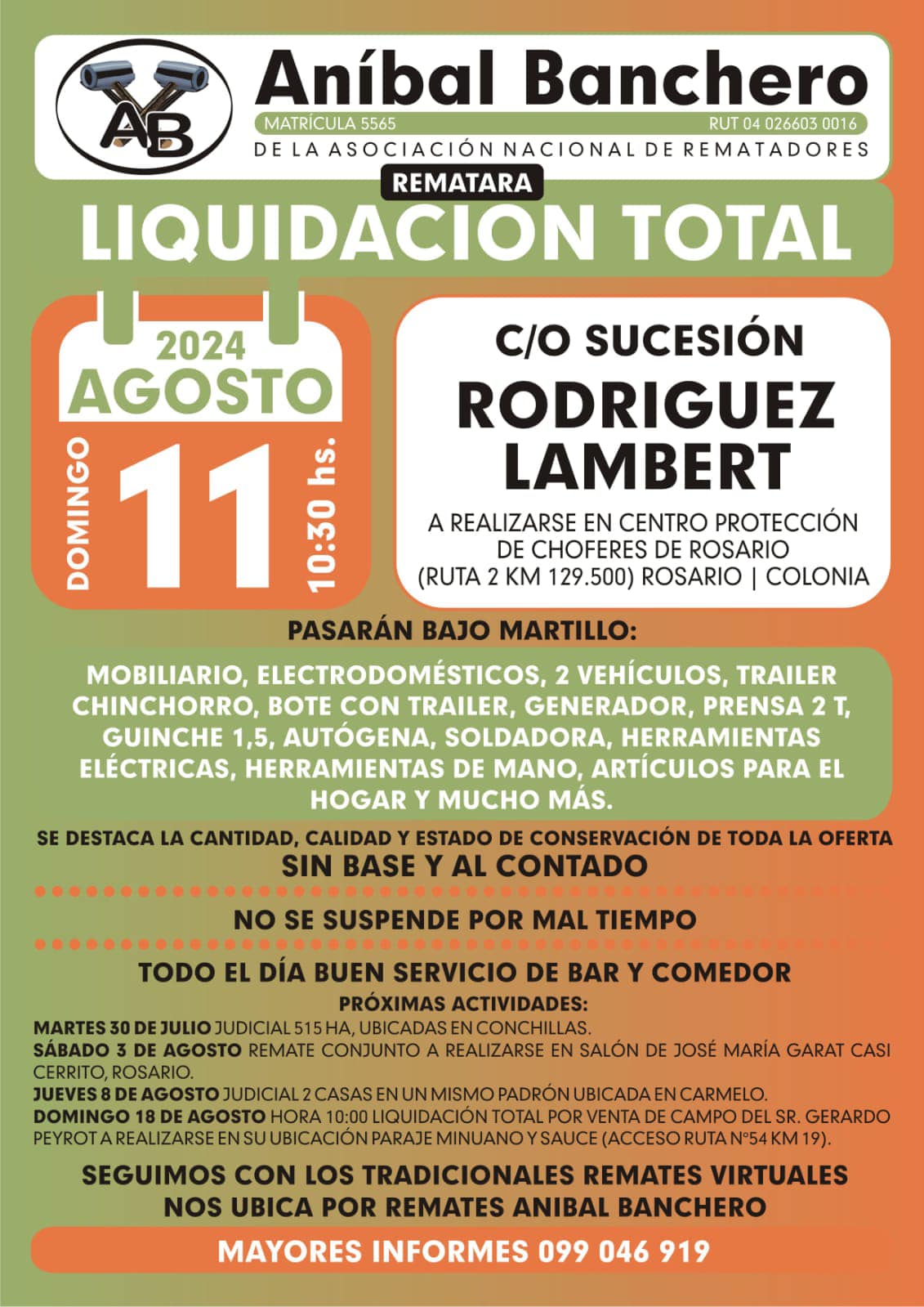 ANÍBAL BANCHERO - REMATARÁ JUDICIAL 8 de AGOSTO - 14:00hs.