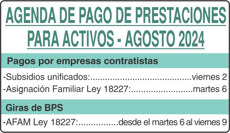 BPS PAGO DE PRESTACIONES PARA ACTIVOS - AGOSTO 2024