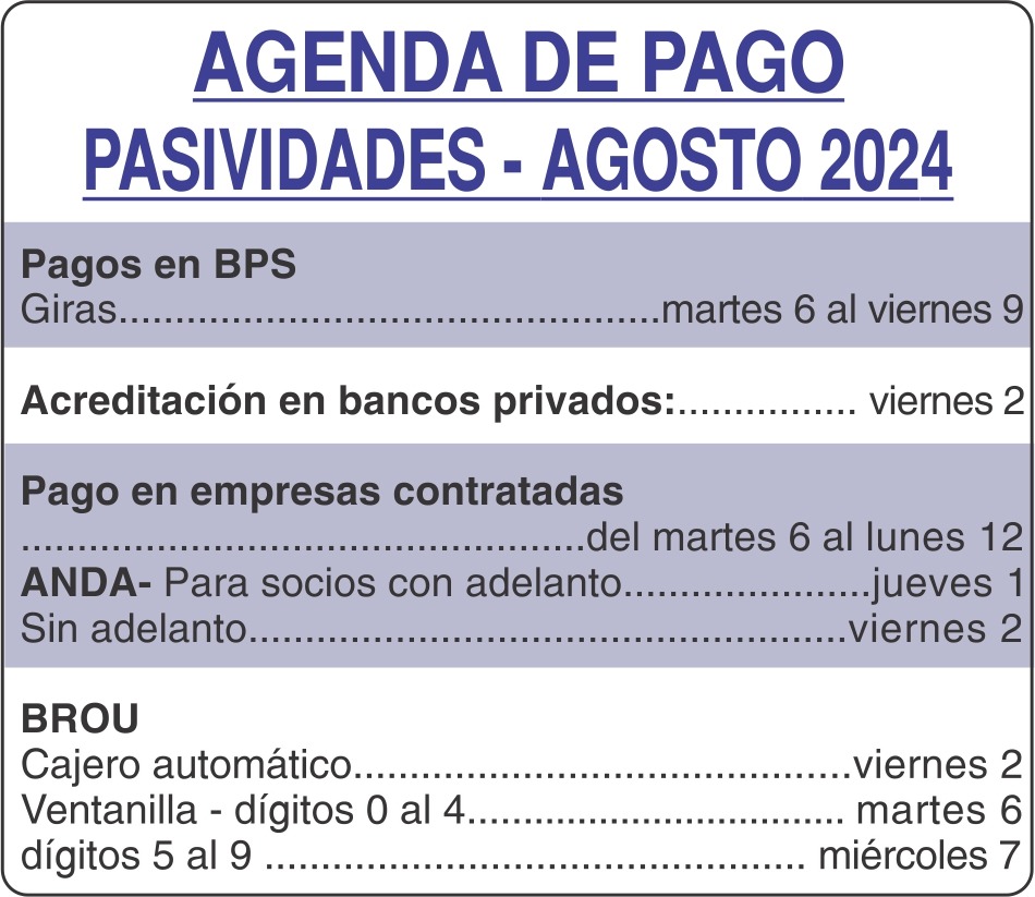 BPS AGENDA DE PAGO DE PASIVIDADES - AGOSTO 2024